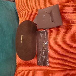 Tom Ford Dark Brown Velvet Sunglasses Eyeglass Case Cleaning Cloth & Card